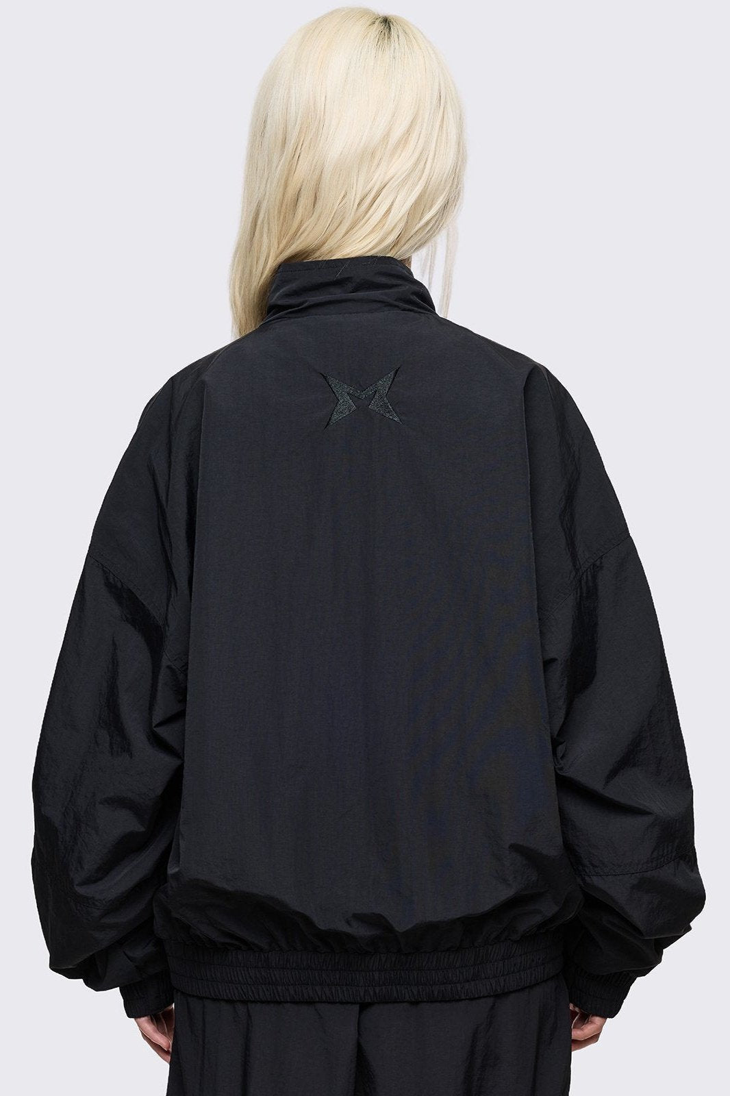 Oversized Nylon Windbreaker Jacket in Black | Minga London