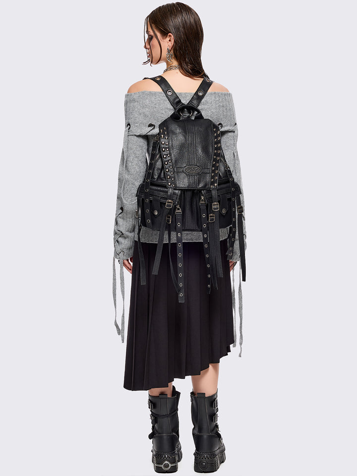 Black Faux Leather Multipocket Backpack | Minga London