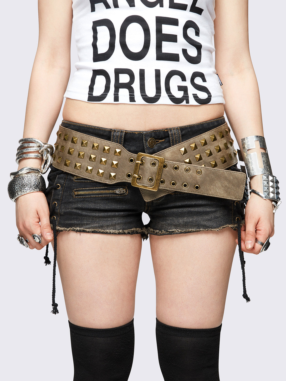 Brown studded vegan leather belt.