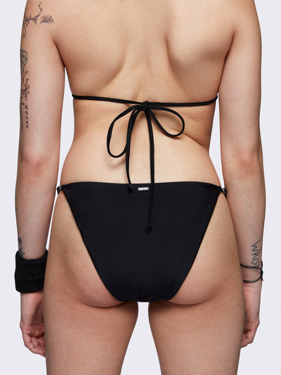 Slim straps bikini bottoms in black with metal details 