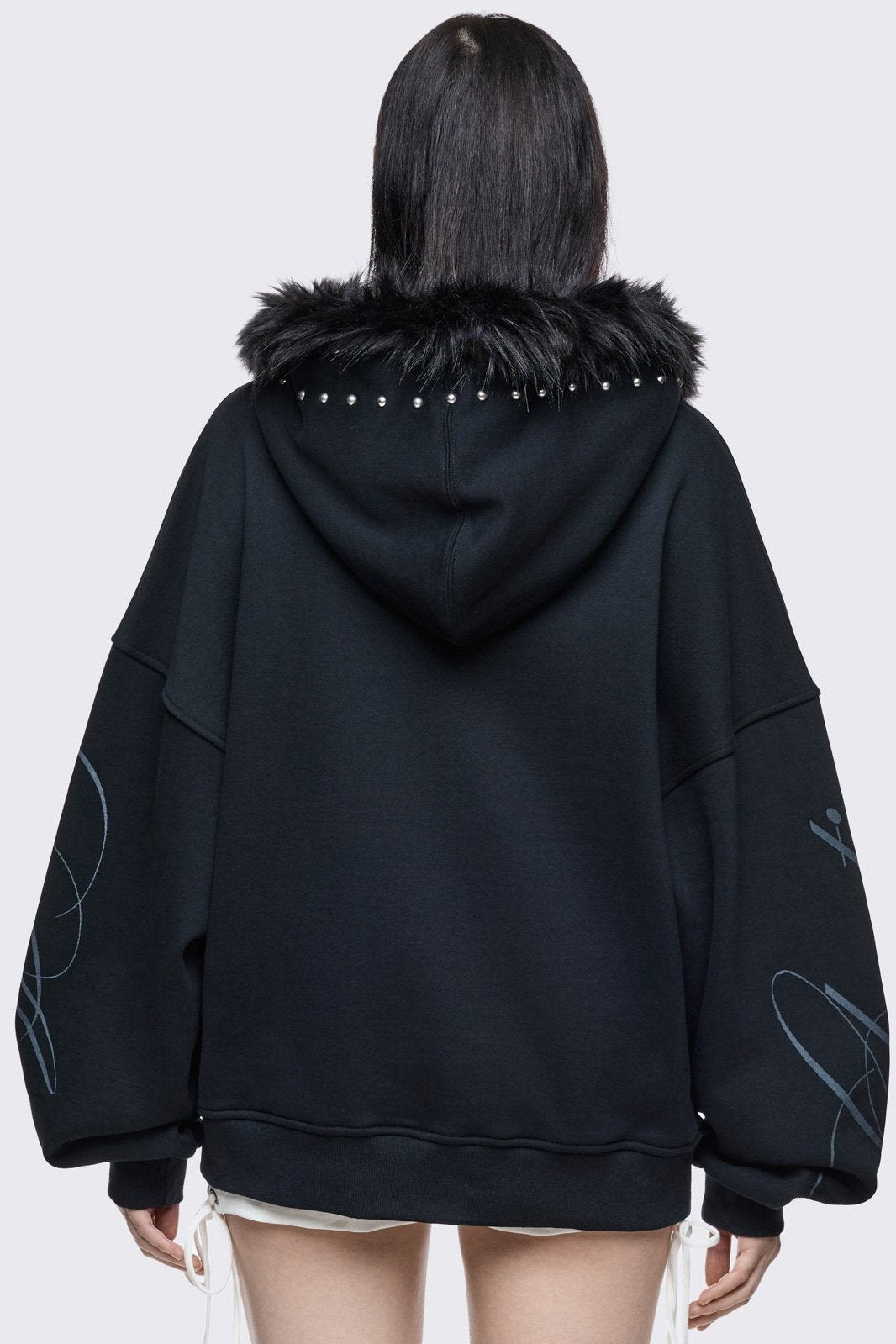 Black Furry Graphic Zip Up Hoodie | Minga London