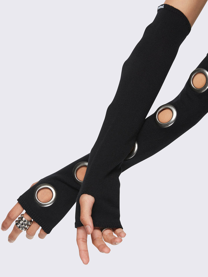 Black Arm Warmers with Eyelets | Minga London