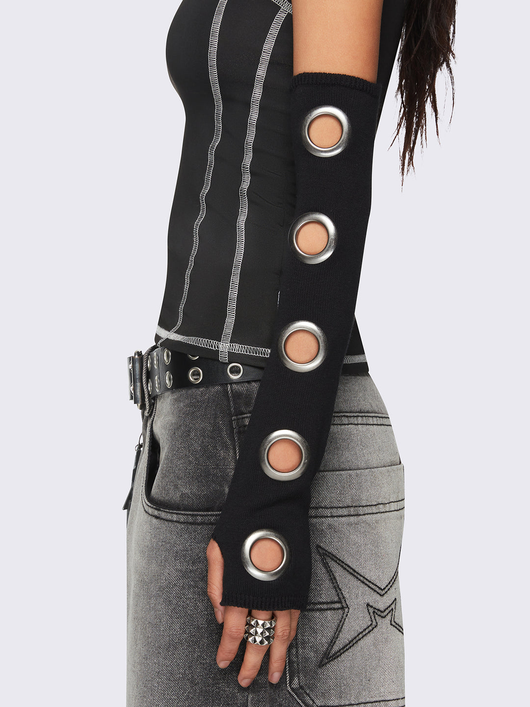 Black Arm Warmers with Eyelets | Minga London