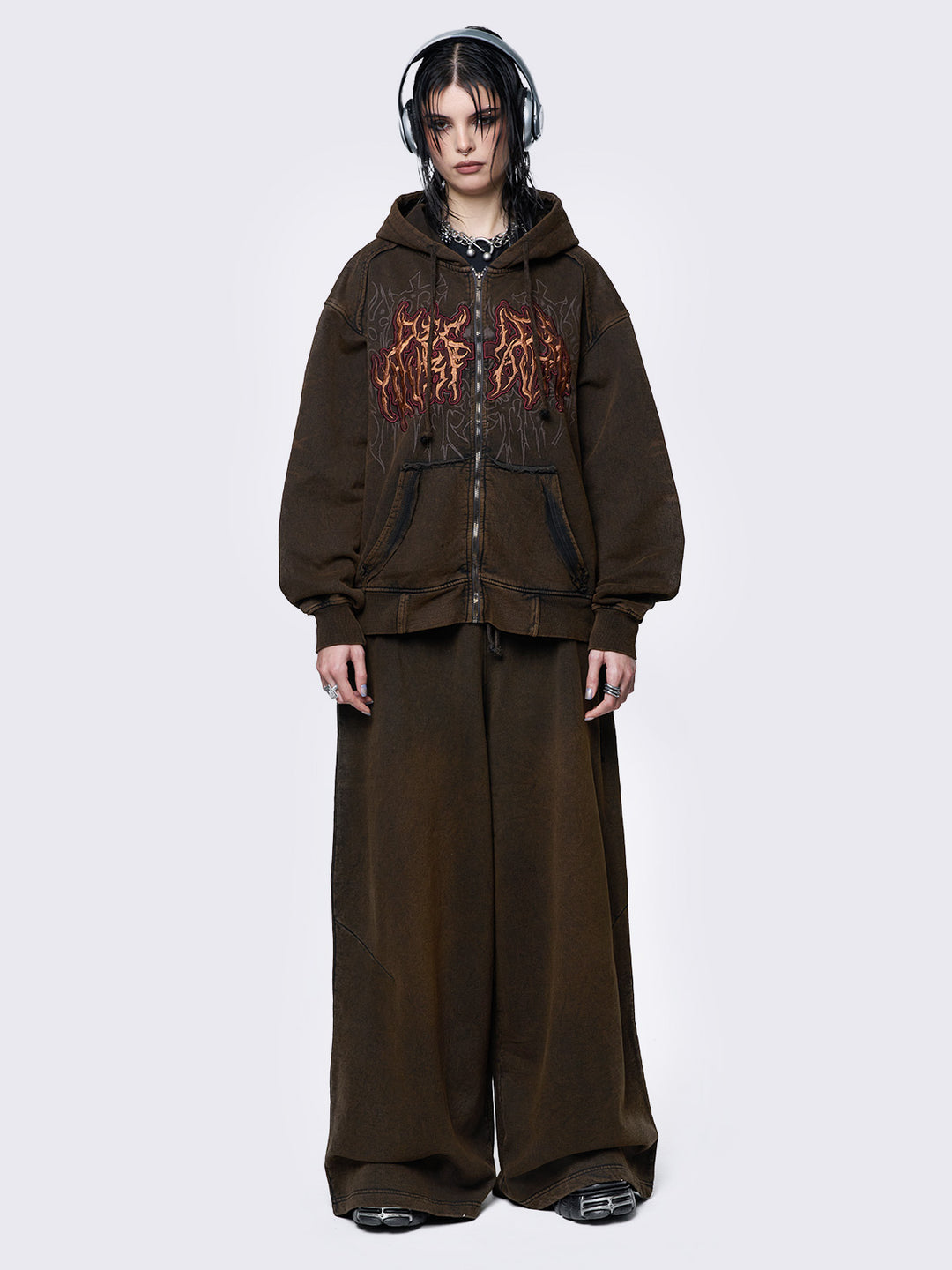 Oversized Zip Up Hoodie in Washed Brown| Minga London