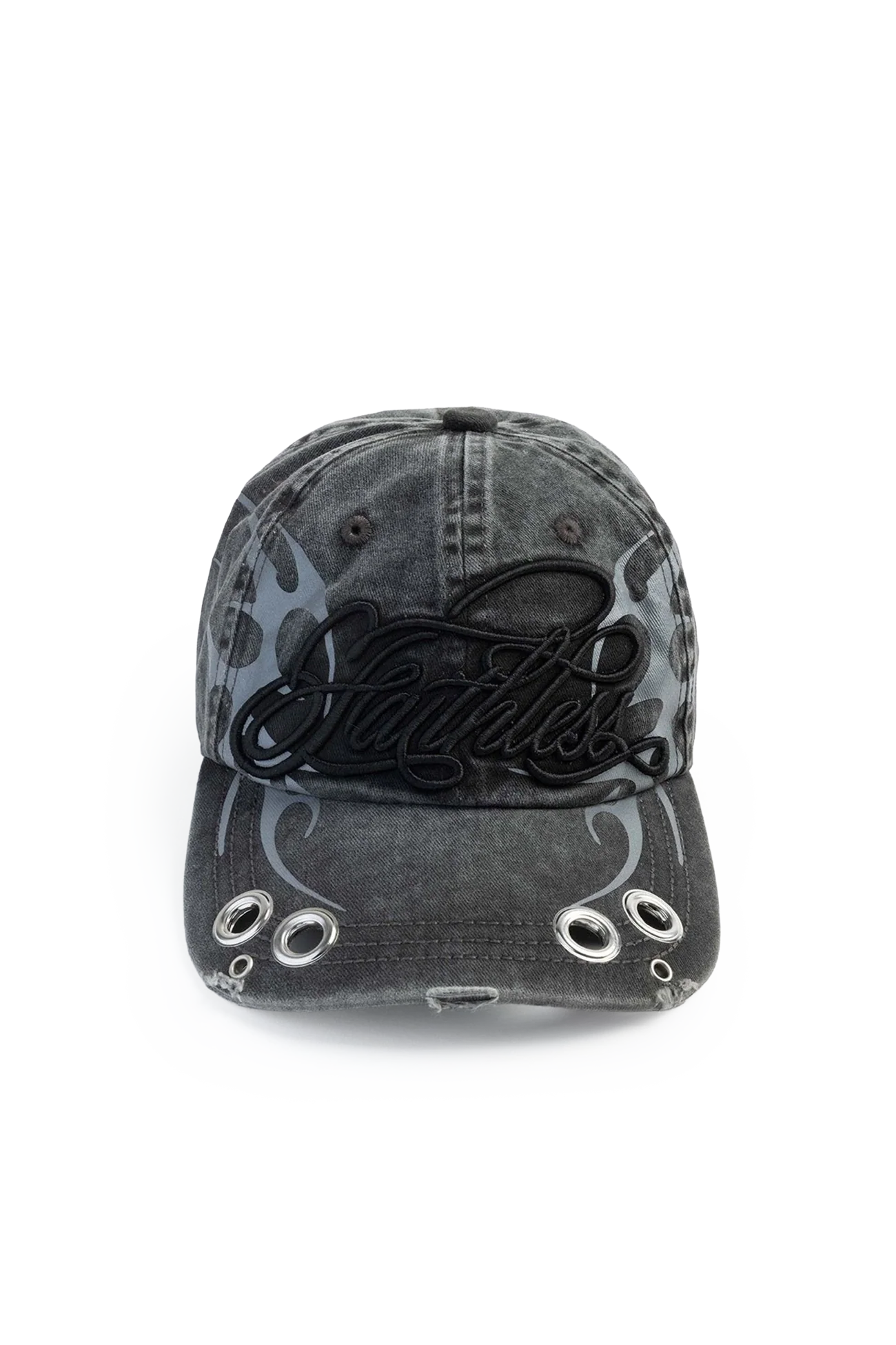 Grey Denim Cap with Sigil Print - Grunge | Minga London