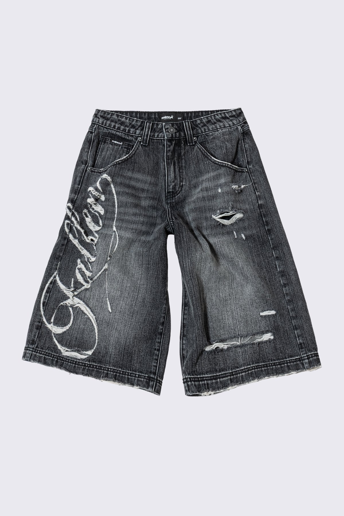 Black Washed Jort With Embroidery | Minga London
