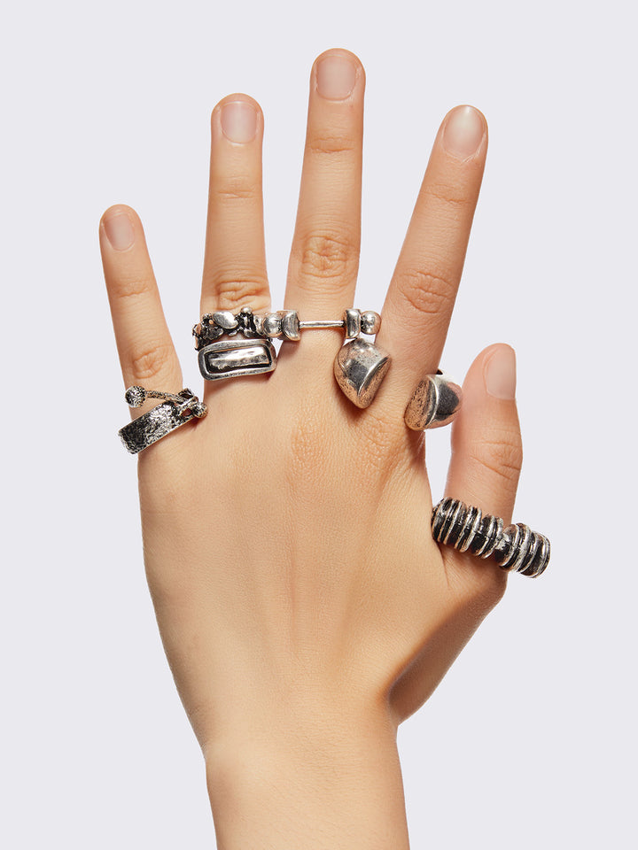 5 PC Grunge Chunky Ring Set in Antique Silver | Minga London