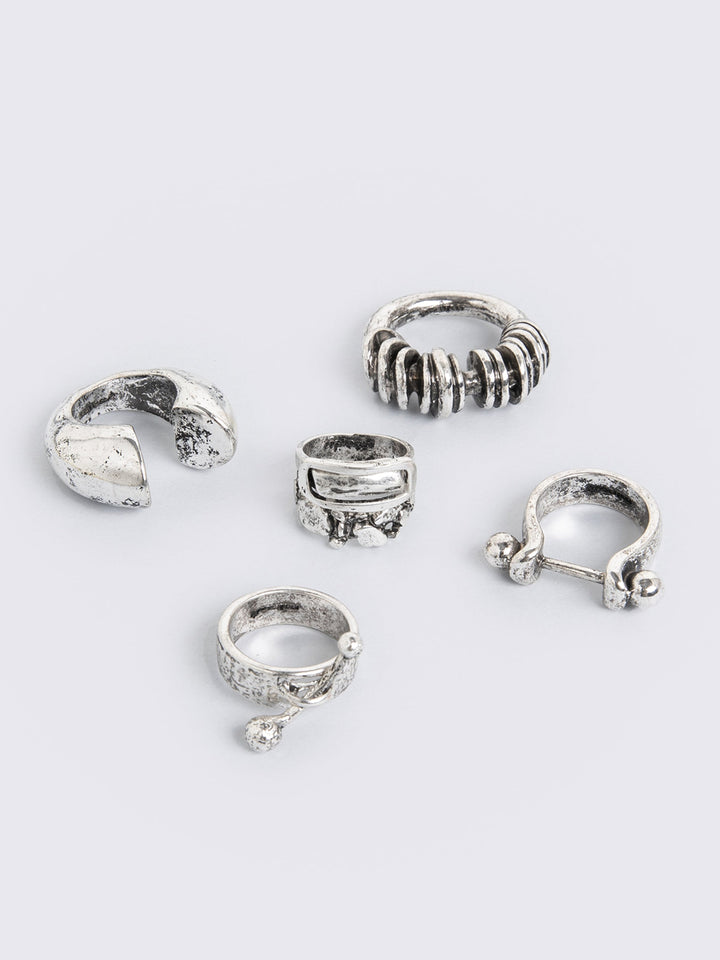 5 PC Grunge Chunky Ring Set in Antique Silver | Minga London