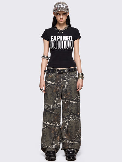 Forest tree camo printed baggy jeans.