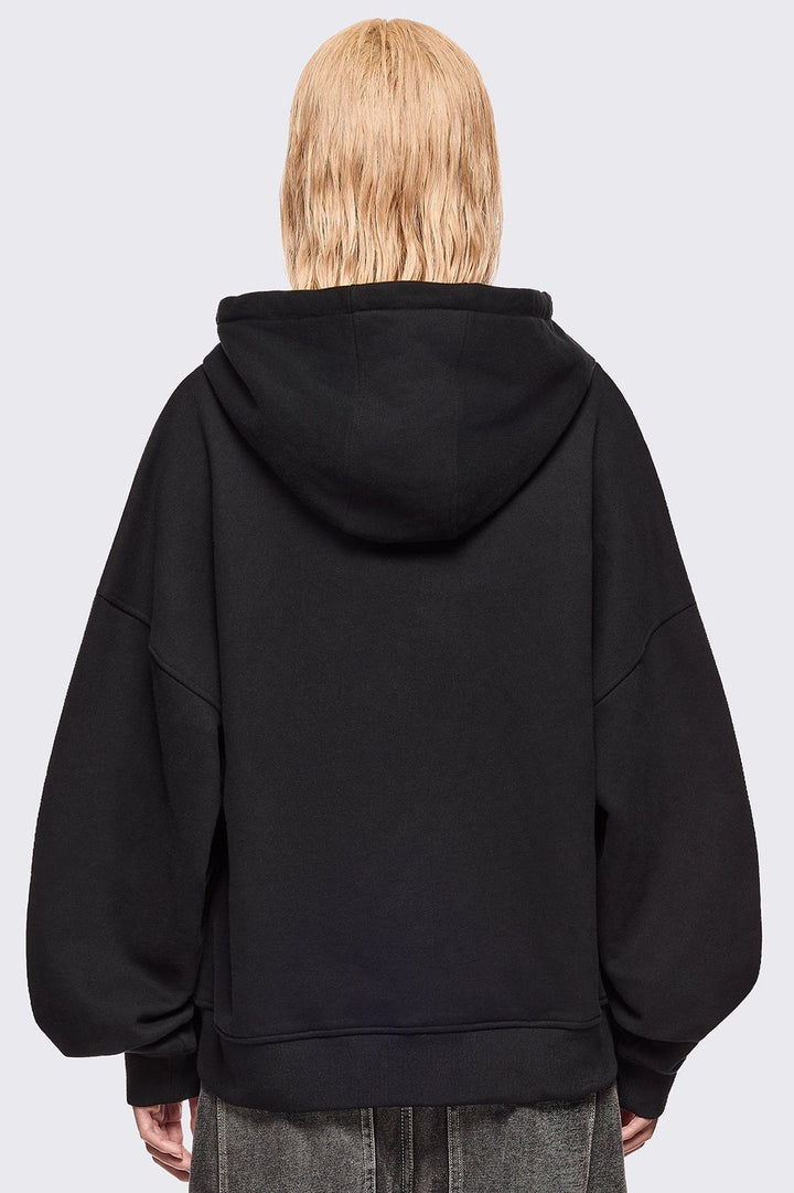 Oversized Graphic Zip Up Hoodie with Kaomoji Ascii Embroidery