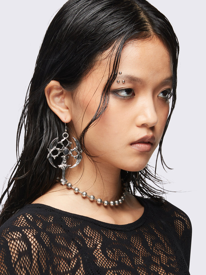国内未入荷 Minga London - GOTHIC CROSS EARRINGS Goth Cross Pendant Earrings in Antique Silver | Minga London