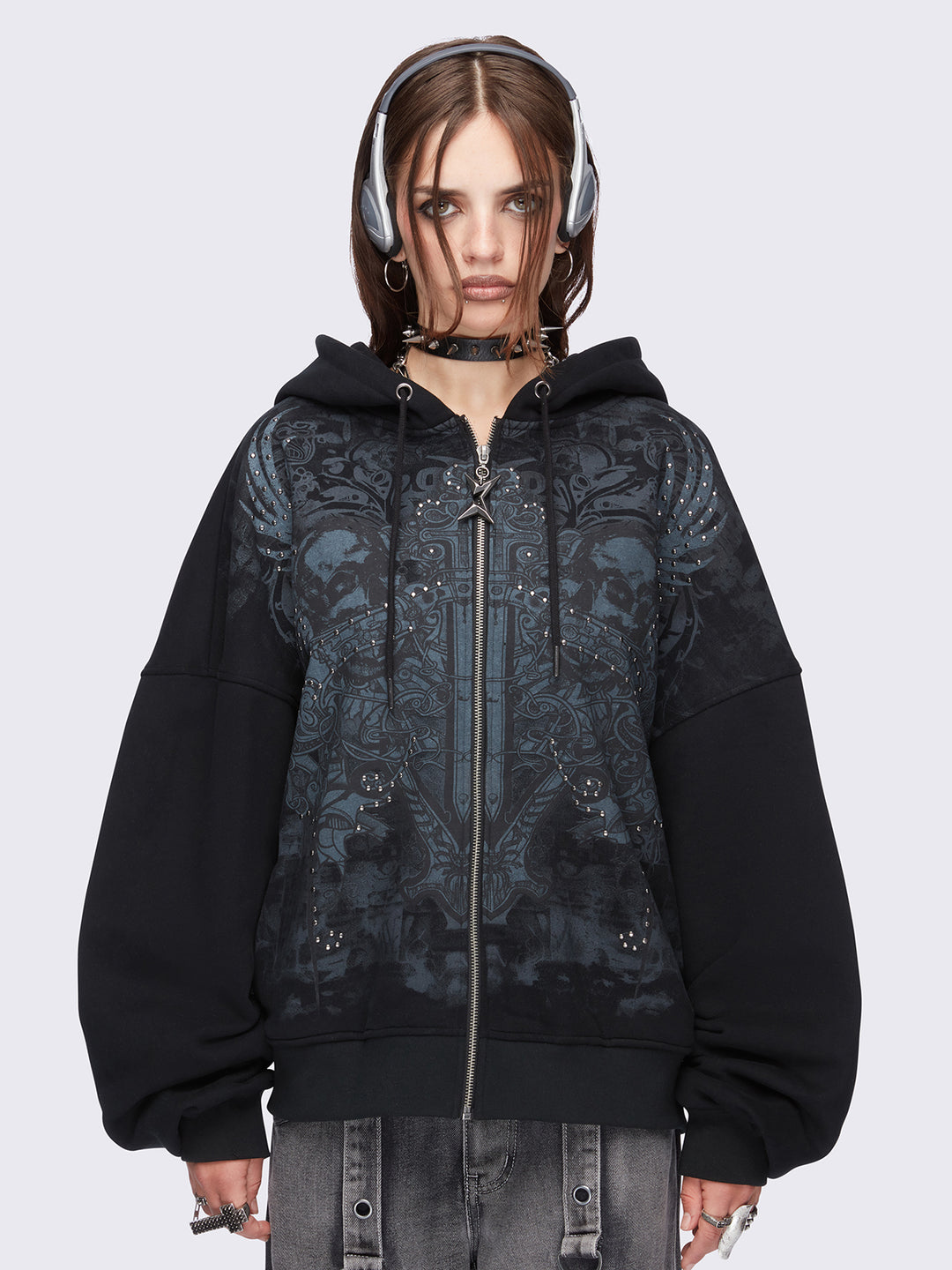 Tie.Me wings lace zip hoodie-BLACK レース Tie.Me wings lace zip hoodie-BLACK レース