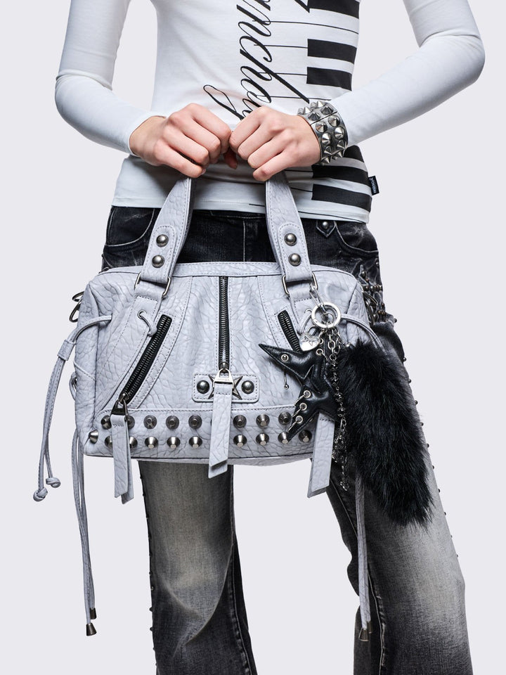 ミニョン Fox Tail Faux Fur Keychain with Cross Charms | Minga London