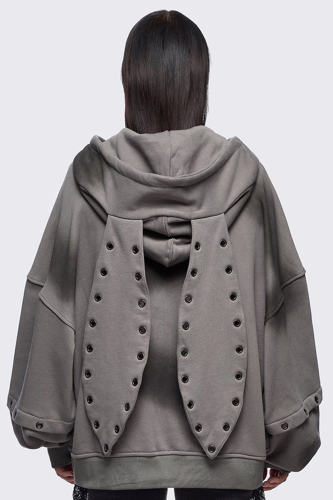 Bunny Ear Zip Up Hoodie in Washed Grey | Minga London