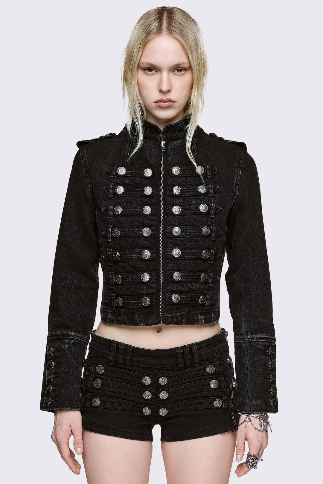 Minga London デニム ミリタリージャケット Black Denim Military Jacket | Minga London