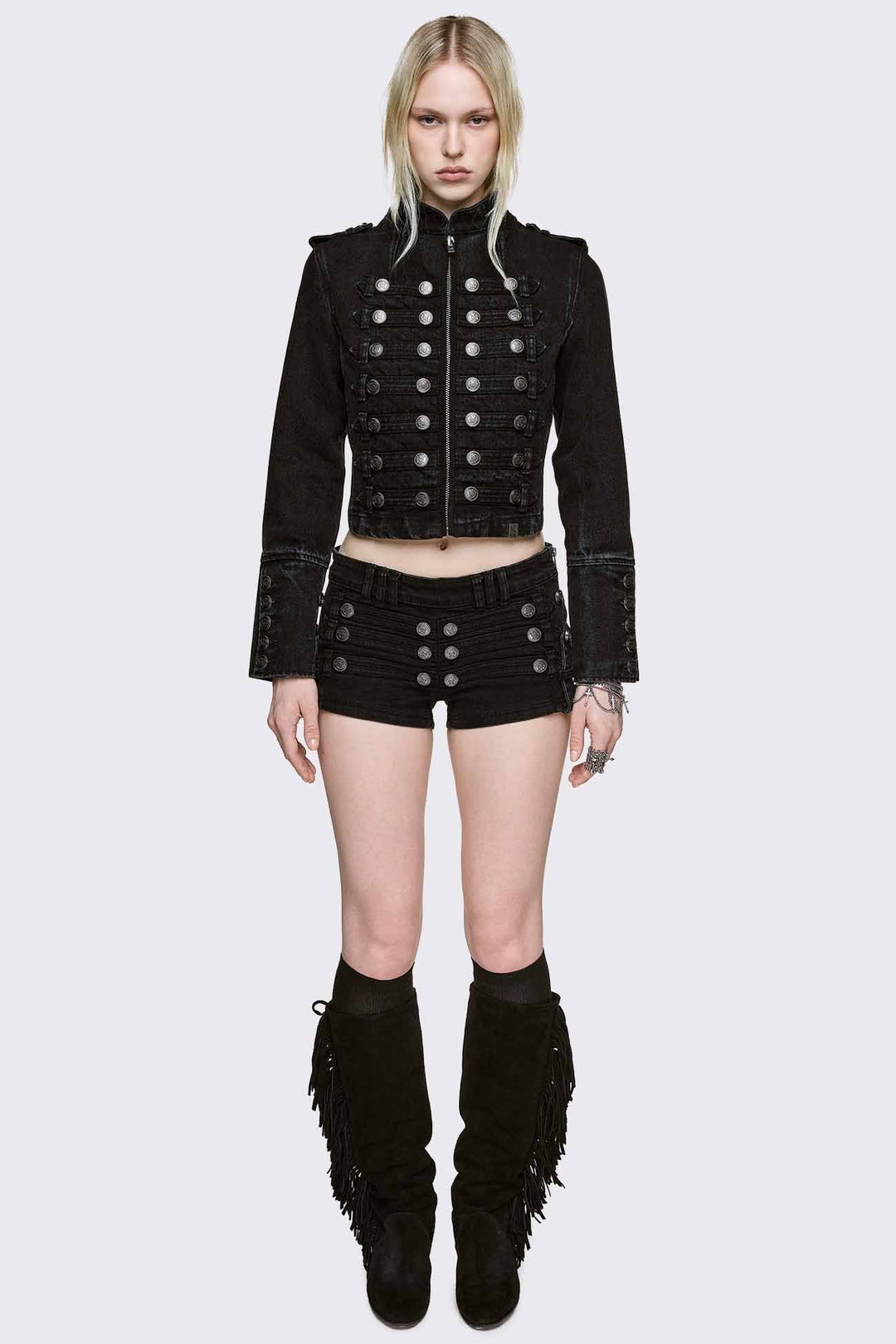 Black Denim Military Jacket | Minga London