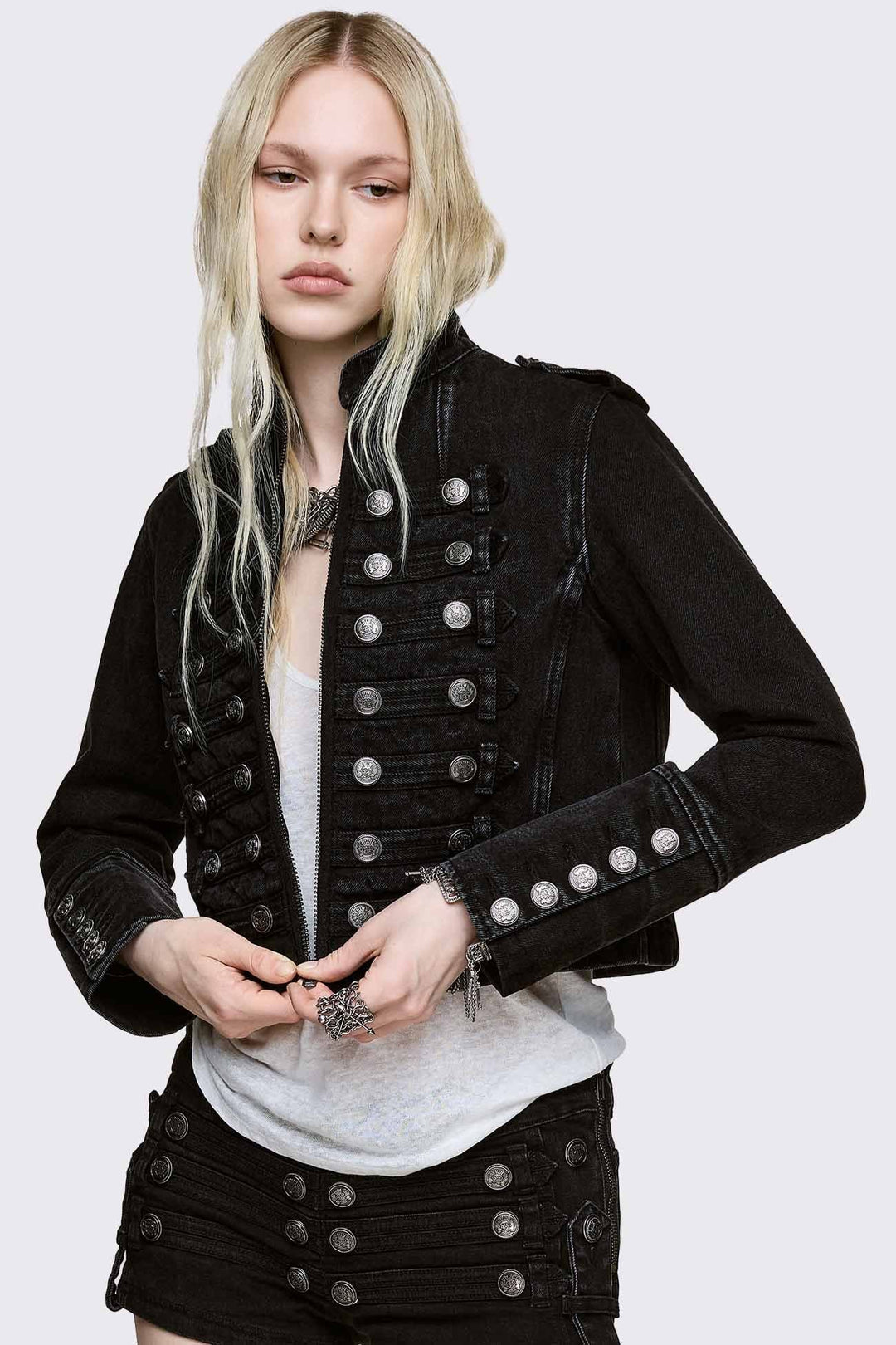 Black Denim Military Jacket | Minga London