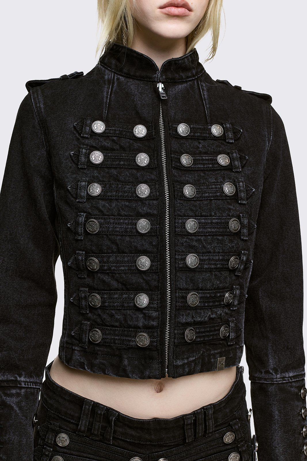Black Denim Military Jacket | Minga London