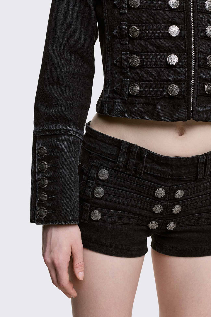 Black Denim Military Jacket | Minga London