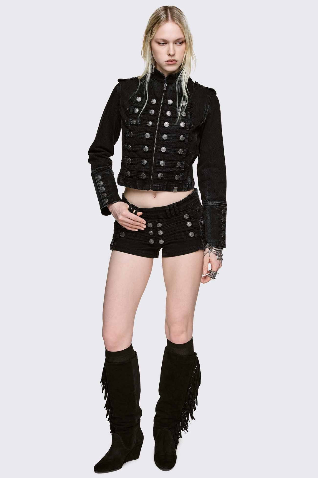 Black Denim Military Jacket | Minga London