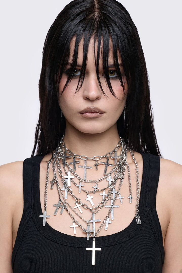 Layered Charm Necklace with Crosses | Minga London