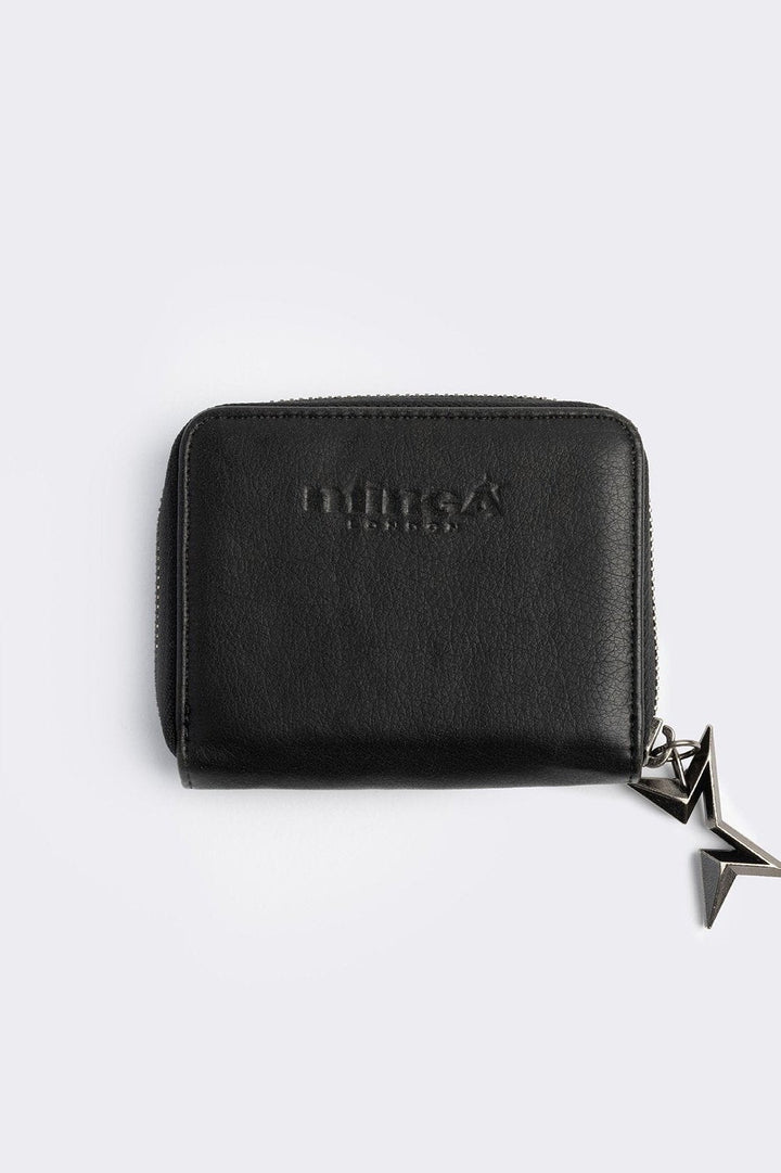 Faux Leather Black Wallet with Studded Cross | Minga London