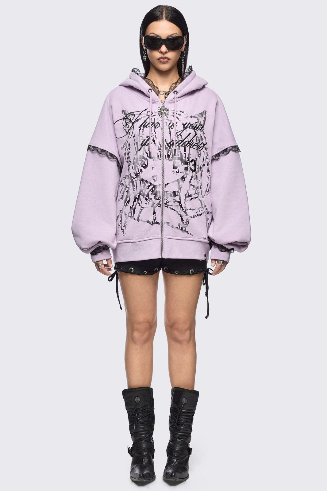 Anime Girl ASCII Graphic Zip Up Hoodie in Baby Pink | Minga London