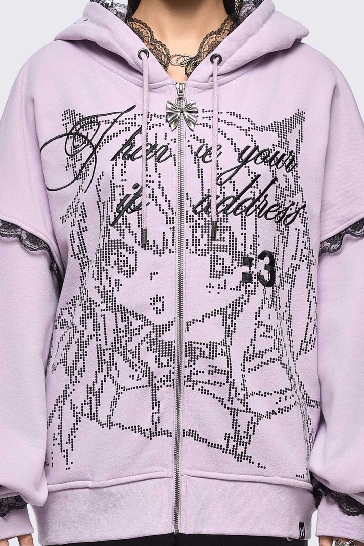 Anime Girl ASCII Graphic Zip Up Hoodie in Baby Pink | Minga London
