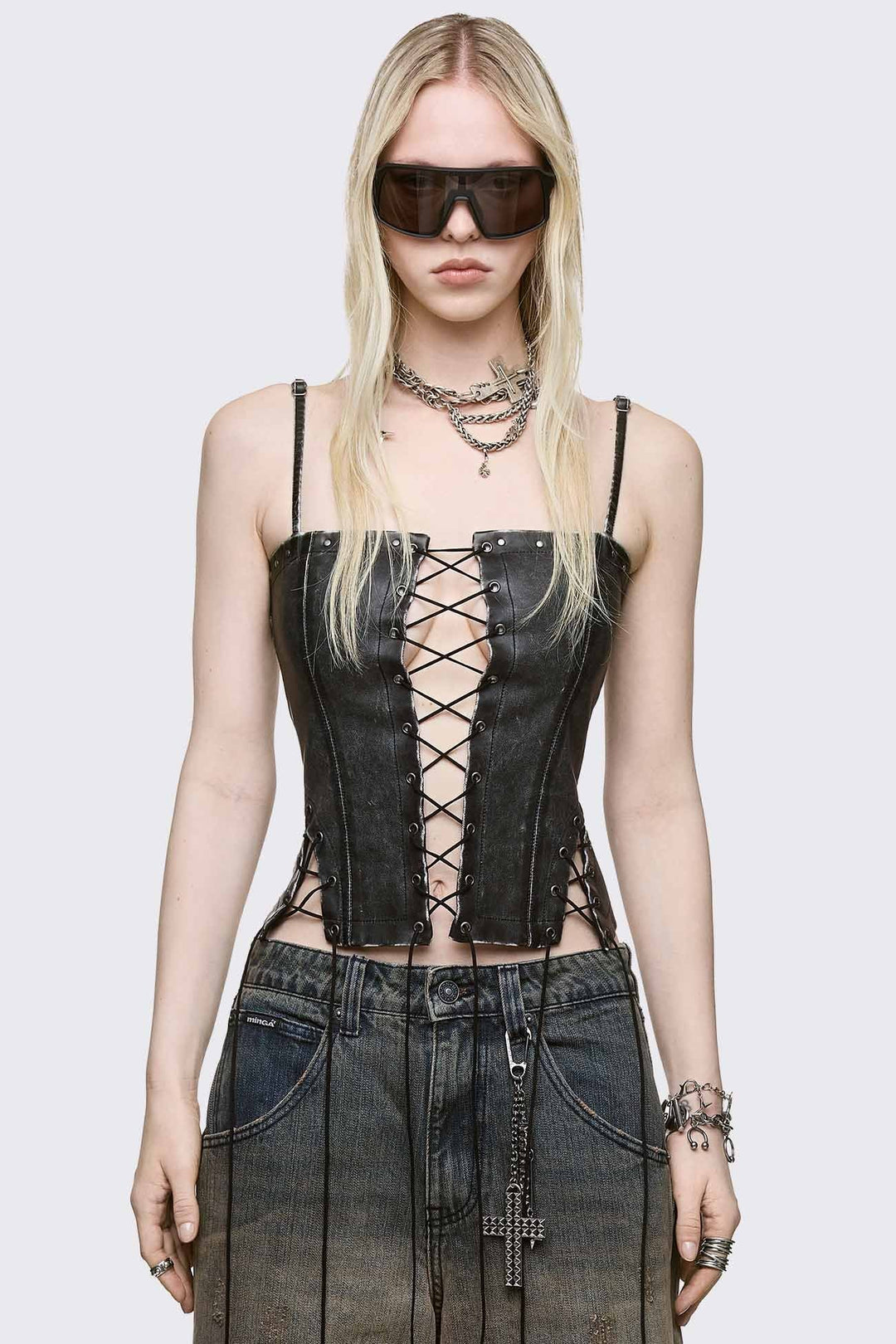 Vegan Faux Leather Corset Lace-Up Top | Minga London