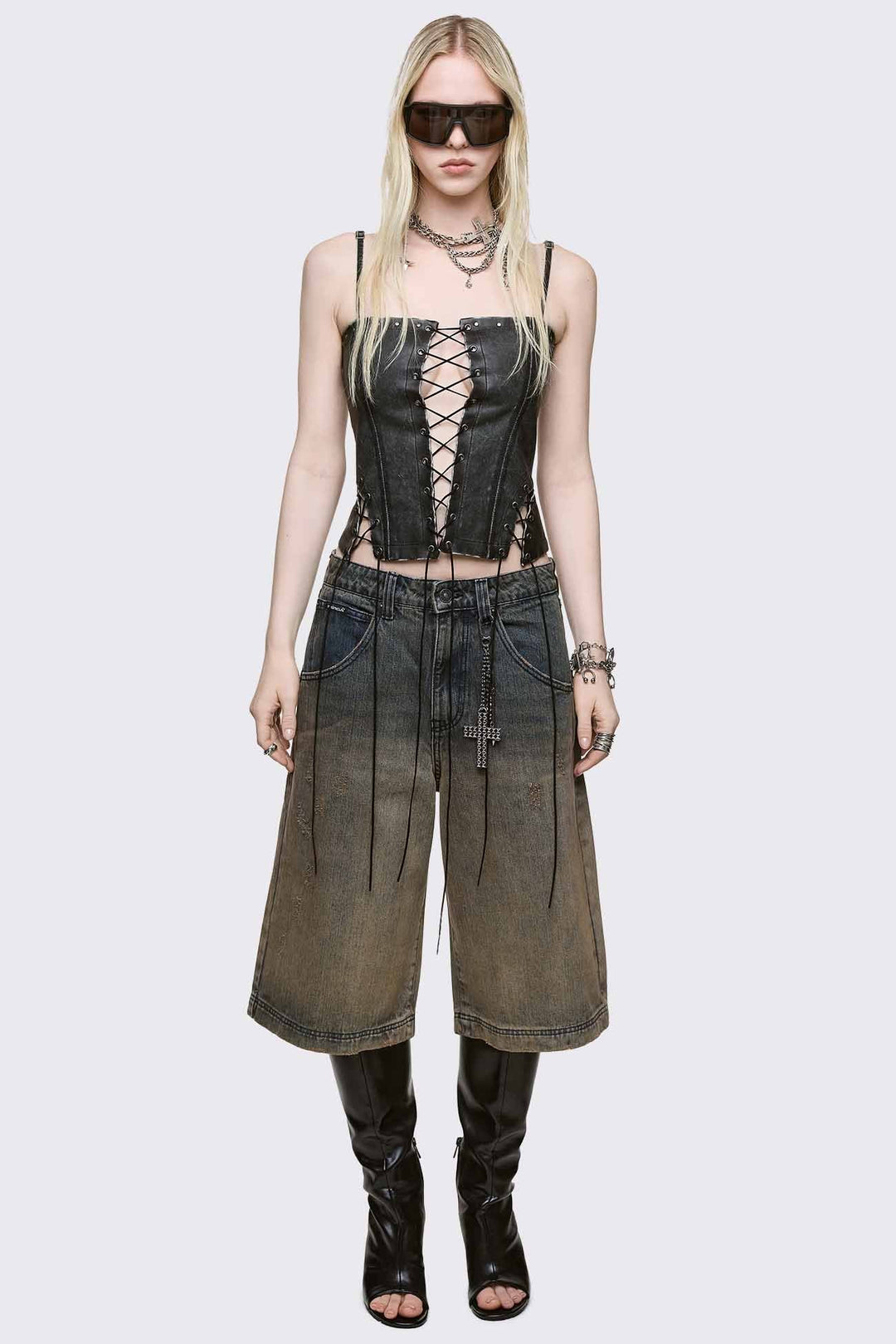 Vegan Faux Leather Corset Lace-Up Top | Minga London