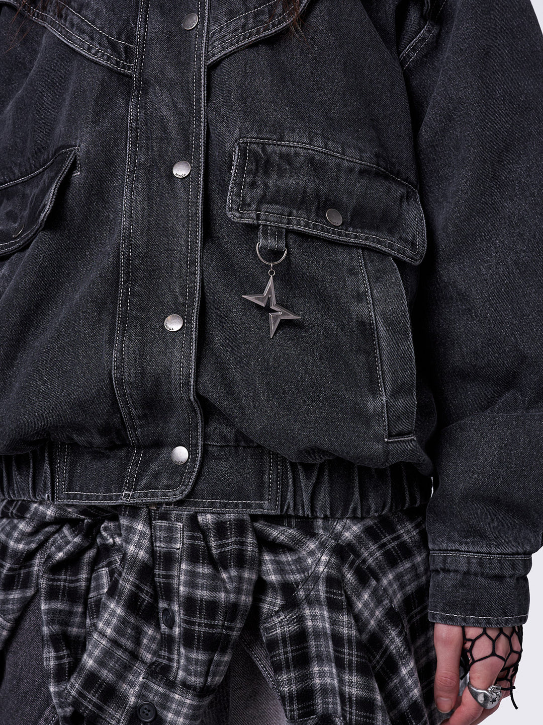 Denim Bomber Jacket in Washed Black | Minga London