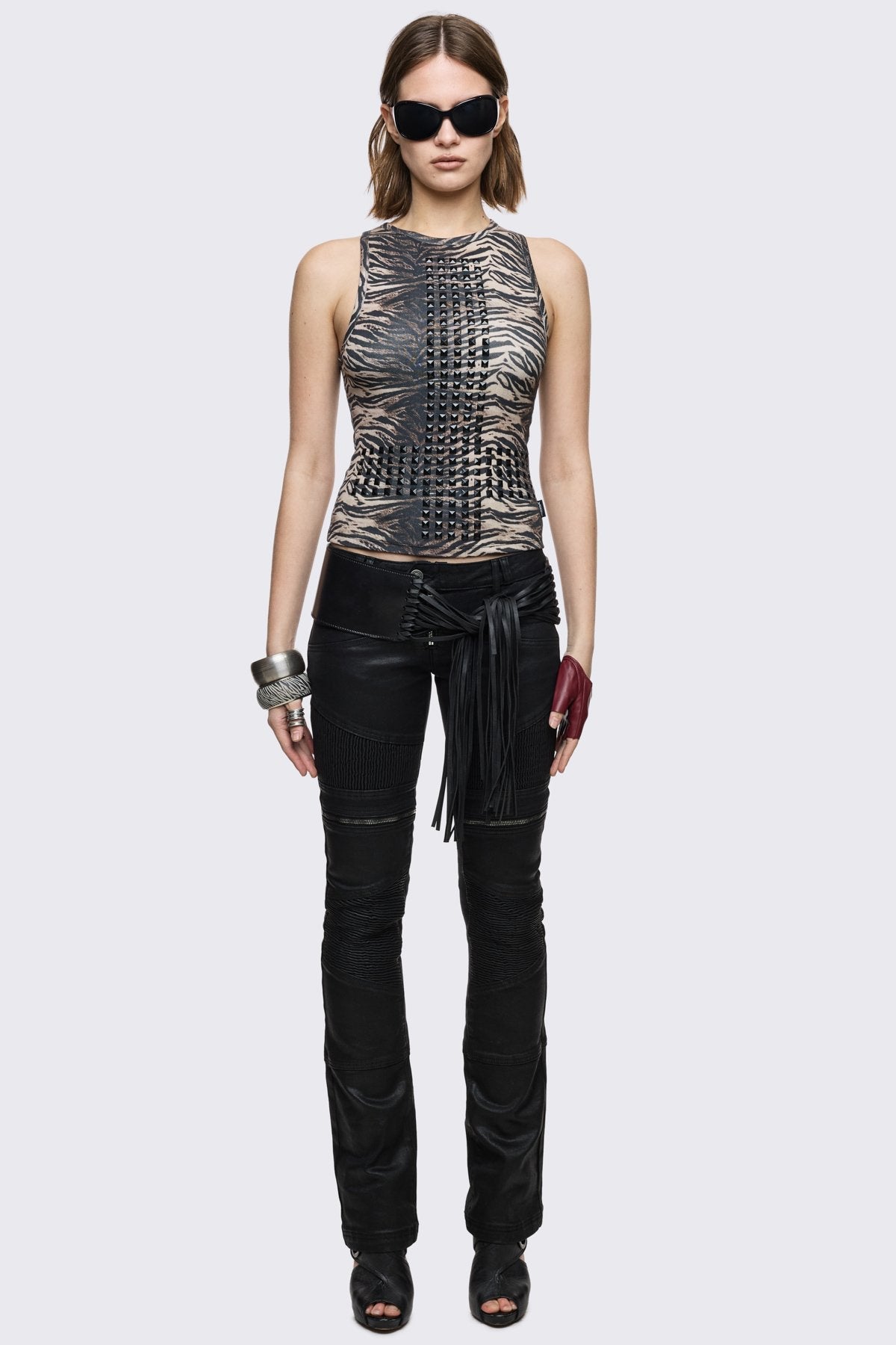 Zebra Print Vest Top with Studded Cross | Minga London