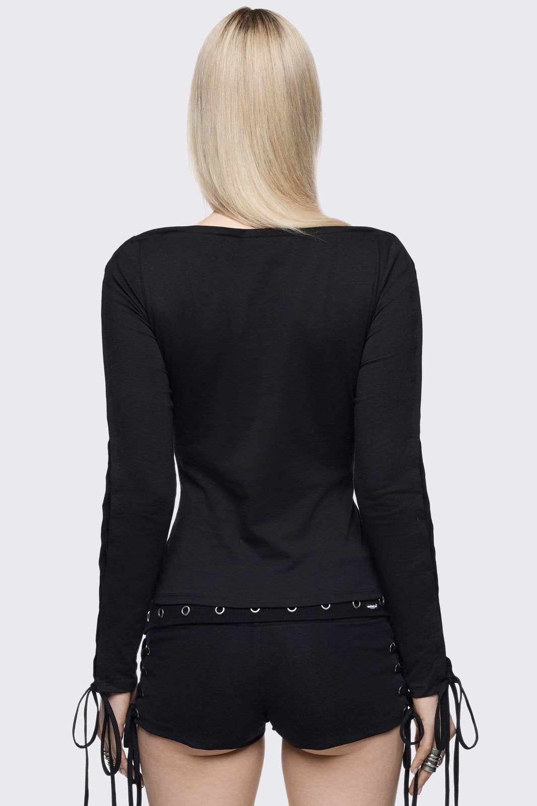 Black Lace-Up Long Sleeve Top | Minga London