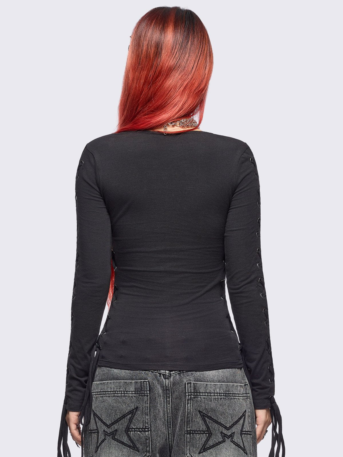 Khaela Black Lace-Up Top