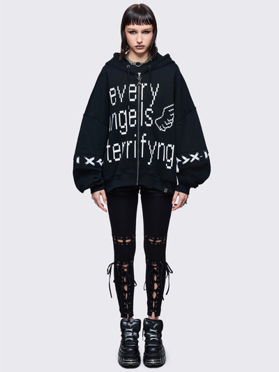 Black lace up details.