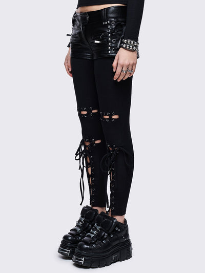 Black lace up details.