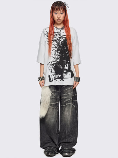Off white t-shirt with emo girl angel graphic front print.