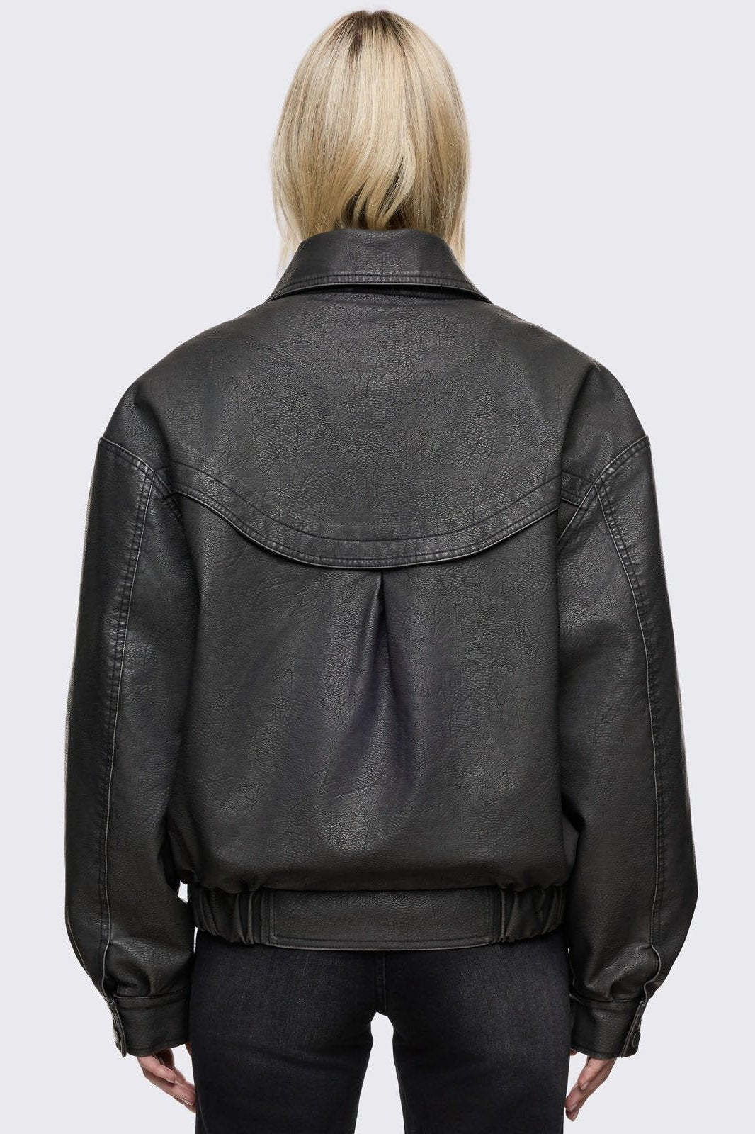 Black Vegan Leather Bomber Jacket | Minga London