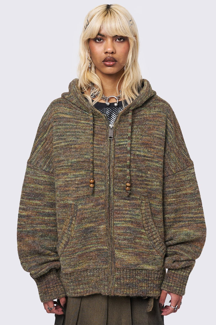 Multicolour Knitted Zip-Up Hood Cardigan | Minga London