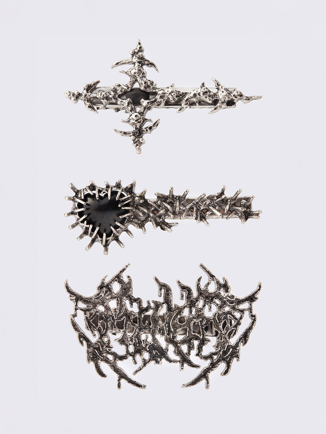 3 PC Sigilism Hair Clips Set in Silver | Minga London