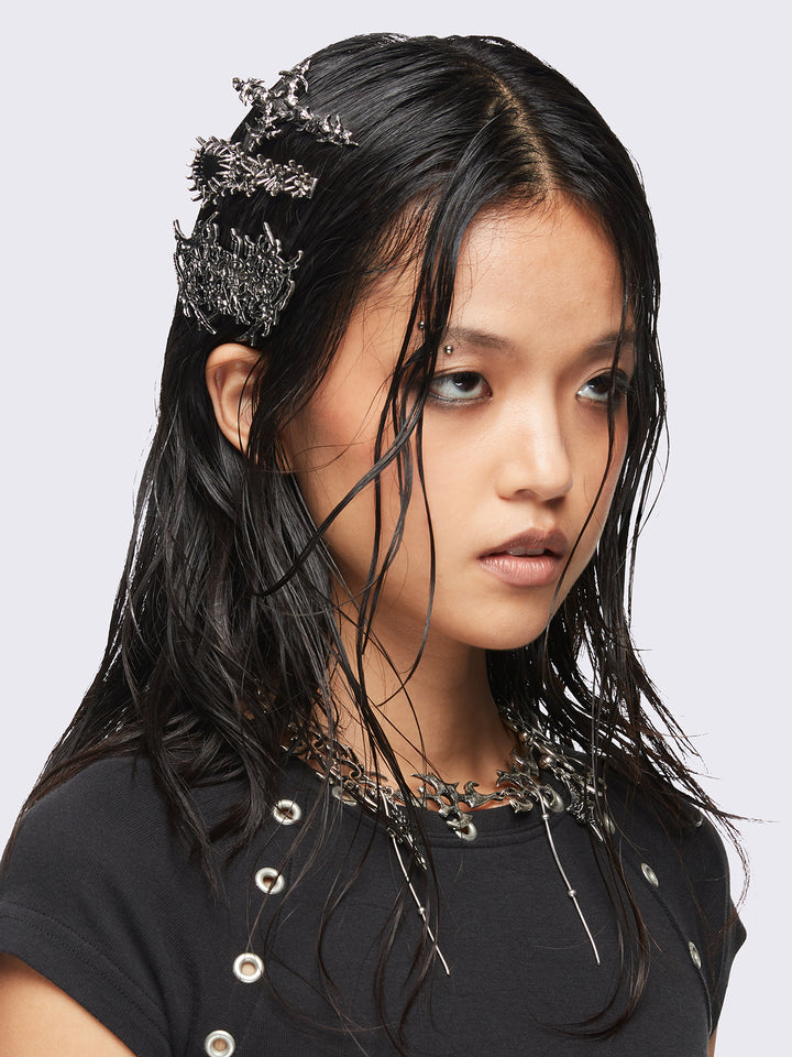 【Minga London】l Crush ヘアクリップ セット 3 PC Sigilism Hair Clips Set in Silver | Minga London