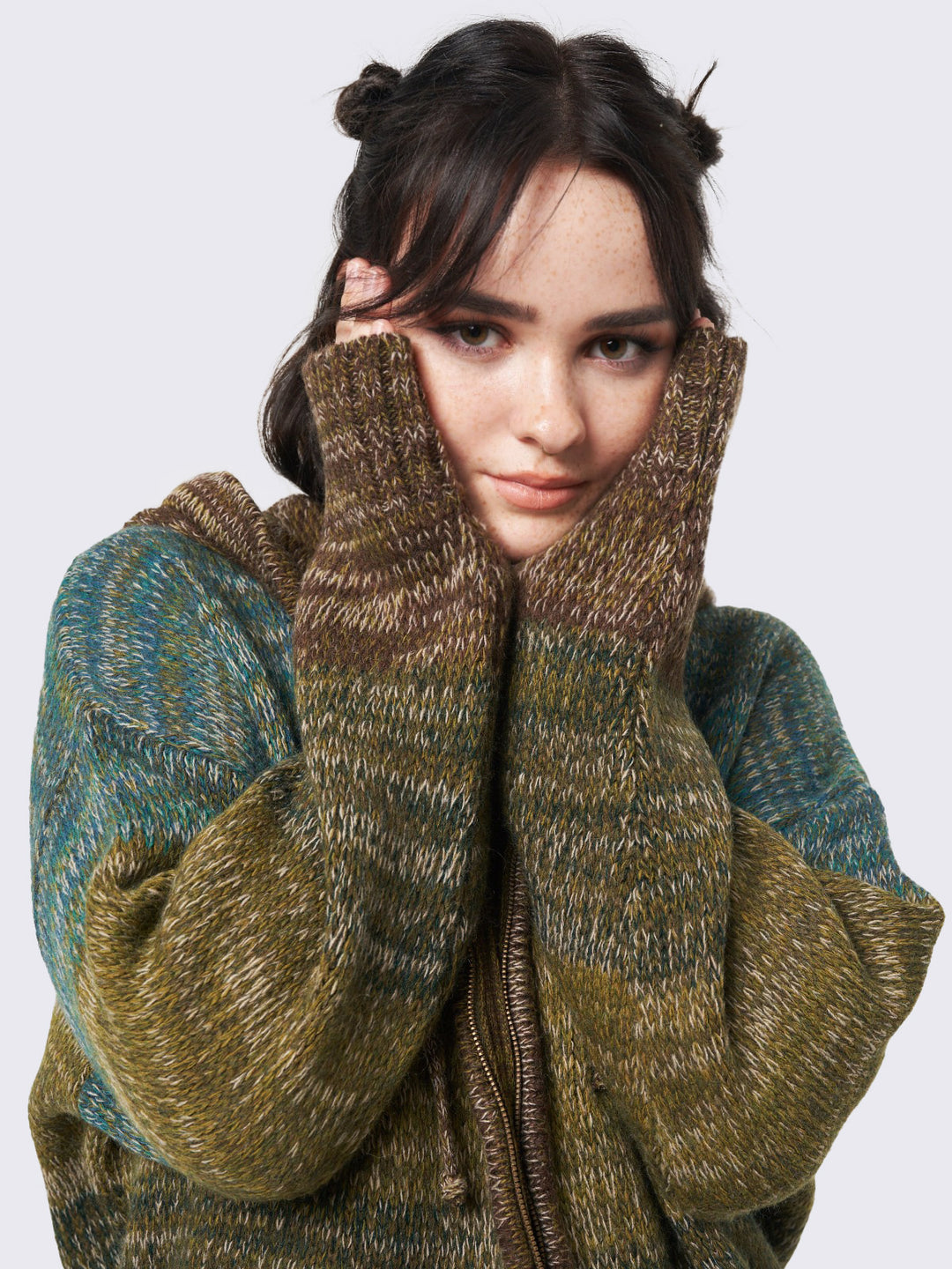 Green Oversized Striped Knitted Zip-Up Hoodie - Vintage