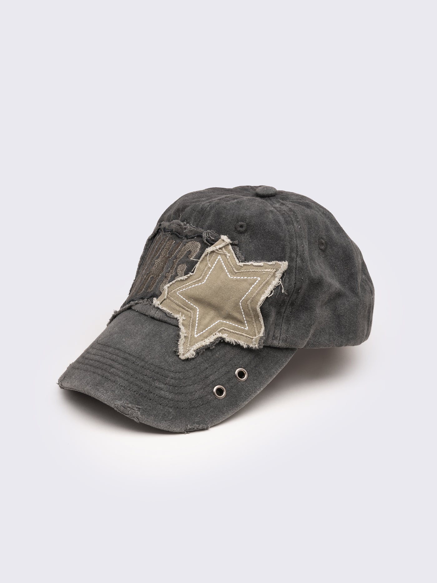 Washed Black Distressed Baseball Cap with Star Patch