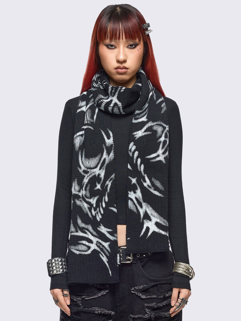 Cyber Sigislim Graphic Black Knit Scarf | Minga London x Coldf33t