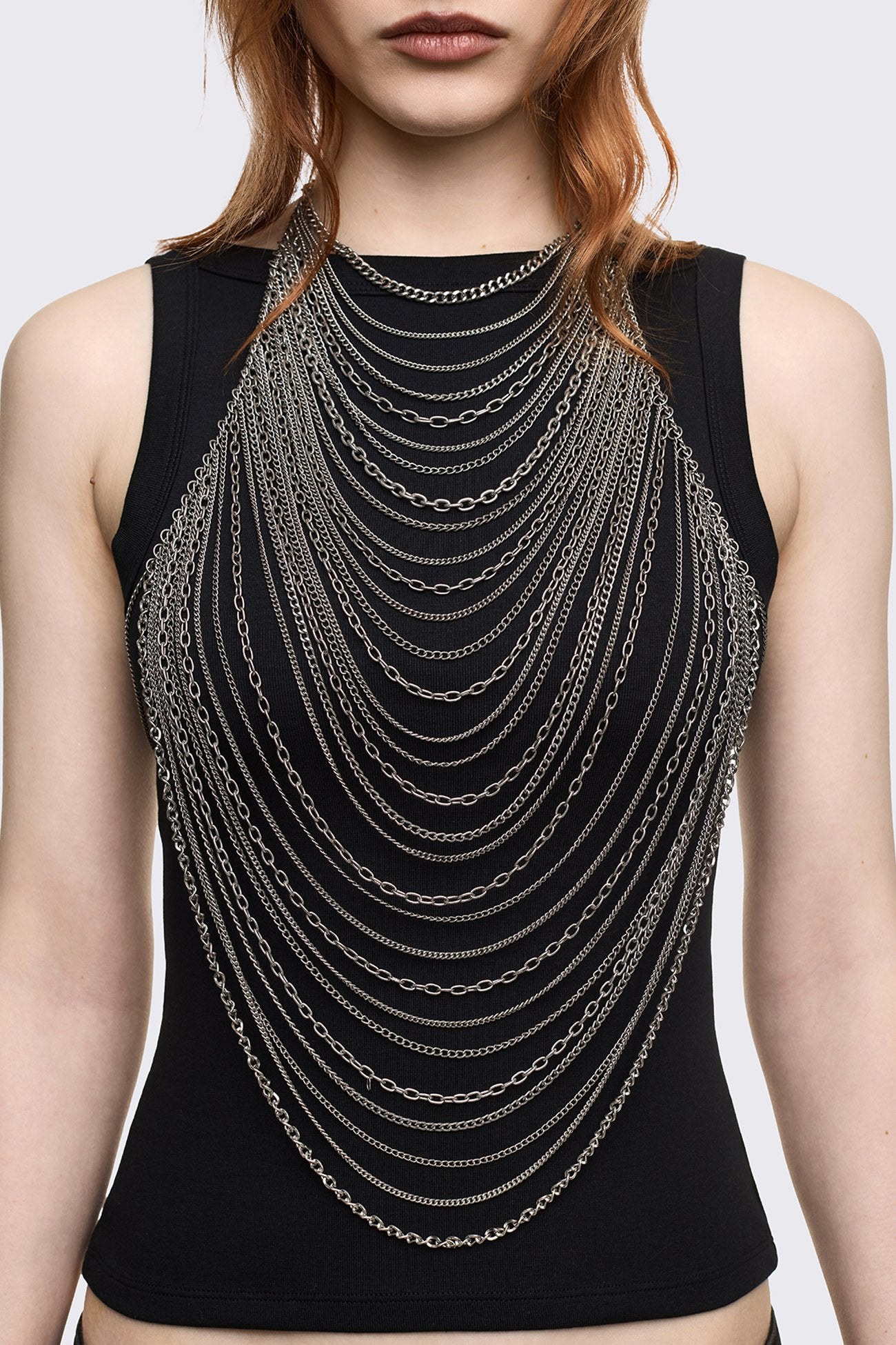 Body Chain Necklace Draped Antique Silver | Minga London