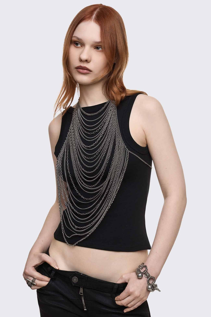 Body Chain Necklace Draped Antique Silver | Minga London