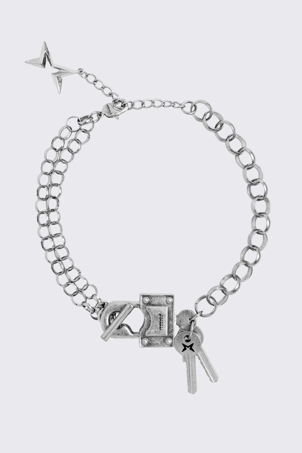 Chunky necklace with padlock and keys charm