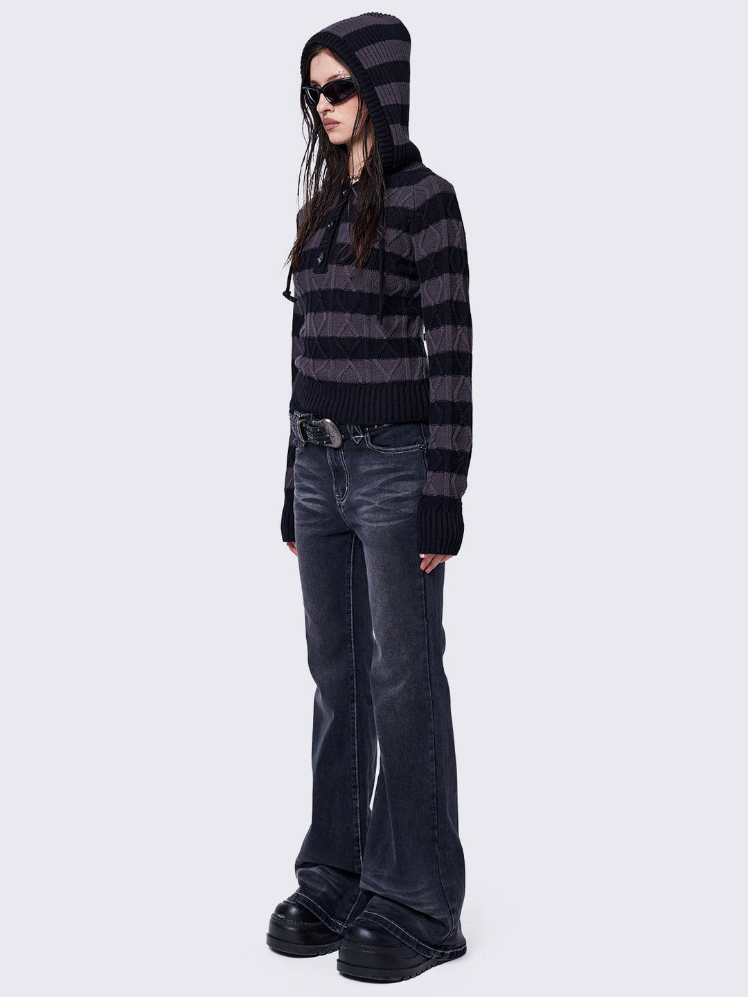 トップス andmary Jeniffer knit hoodie set black ANDMARY】Jeniffer knit hoodie set