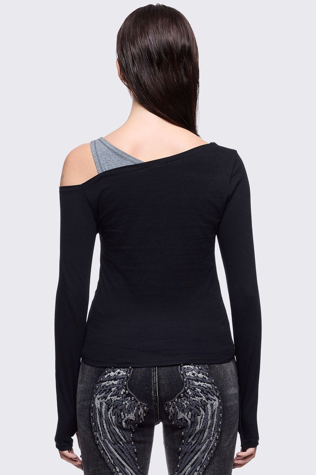 Black Slashed Layered Long Sleeve Top | Minga London