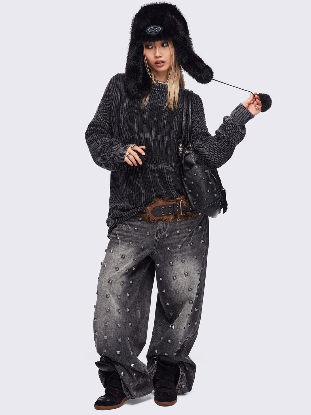 Black Faux Fur Trapper Hat | Minga London